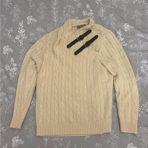 Jessica London Cream Cable-Knit Turtleneck with Toggle Closures